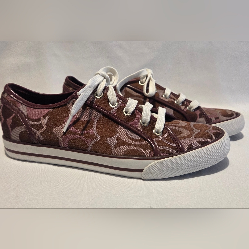Coach Brown and White Canvas Sneakers